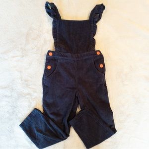 NWT Mini Boden Girls Corduroy Ruffle Overalls Navy Blue Size 4-5 Years